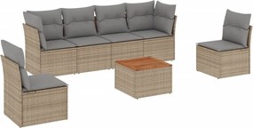 3255884 vidaXL Градински диван с възглавници 7 части бежов микс полиратан