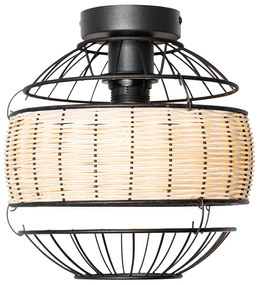 Ориенталски таванен аплик черен с ратан 25 см - Emir
