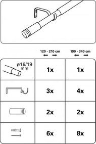Метален разтегателен корниз 120 - 210 cm Válec - Gardinia