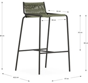 Зелен метален бар стол (височина на седалката 65 cm) Emily – Marckeric