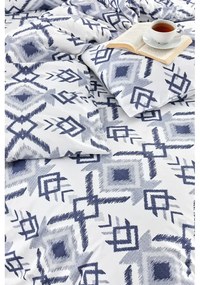 Бяло-синьо двойно удължено спално бельо с включен долен чаршаф 4 части 200x220 cm Geometric – Mila Home