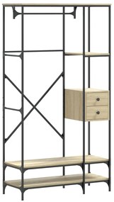 847860 vidaXL Етажерка за дрехи с рафтове, сонома дъб, инженерно дърво