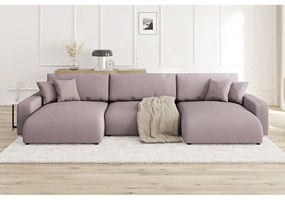 Светлорозов ъглов диван с място за съхранение от рипсено кадифе Sara – Ropez