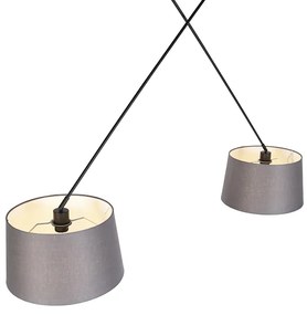 Висяща лампа черна с абажури от лен тъмно сив 35 см 2-светлина - Blitz