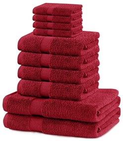 Червени памучни хавлии и кърпи за баня в комплект от 10 бр. от тери Marina – Restilo