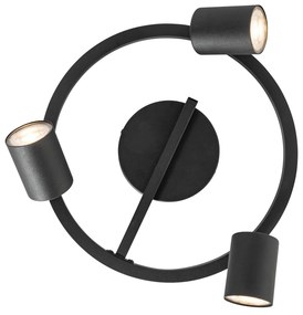 Таванен прожектор черен GU10 50mm 3-светлини кръгъл вкл. подсветка - Back Up