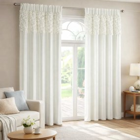 Кремава кадифена завеса с 3D рози - панделка Ширина: 140 см | Дължина: 270 см