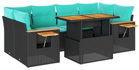 3327564 vidaXL Градински комплект диван с възглавници 7 части черен полиратан