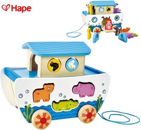 Hape - Детска дървена играчка за дърпане Кораба на Ной H8049
