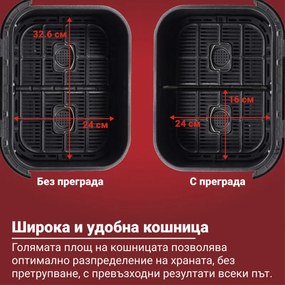 Фритюрник с горещ въздух Instant Pot Vortex Plus VersaZone ClearCook 140410001, 2 зони, 1700W, 8.5 л, 6 програми, SyncCook, SyncFinish, Черен/сив