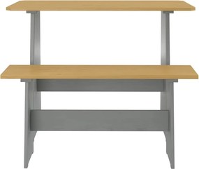 327252 vidaXL Трапезна маса с пейка REINE, меденокафяво и сиво, бор масив