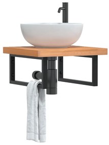 3302429 vidaXL Стенен рафт за мивка, стомана и масивно дърво бук