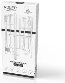 Стойка за дърва за огрев с инструменти Adler AD 6815, До 80 кг, Два рафта, Стоманена конструкция, Черен