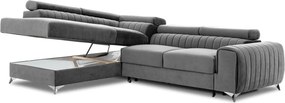 Сив кадифен разтегателен ъглов диван с място за съхранение (ляв ъгъл L форма) Laurence – ELTAP