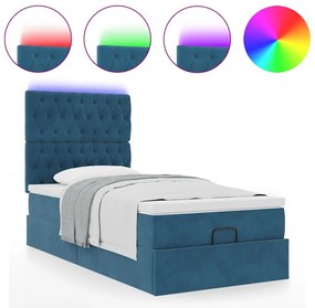 3314376 vidaXL Османска легло с матраци и LED, тъмносиньо, 100x200 см, кадифе