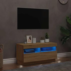 804448 vidaXL ТВ шкаф с LED осветление, дъб сонома, 80x35x40 см