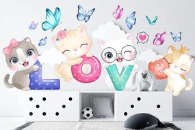Стикер за стена за момичета котенца с думата LOVE 100 x 200 cm