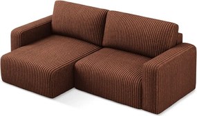 Теракотен сгъваем/с място за съхранение ъглов диван от рипсено кадифе (ляв ъгъл) Kona – Makamii