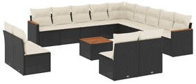 3258892 vidaXL Градински диван с възглавници, 14 части, черен, полиратан