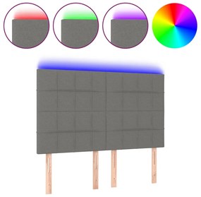 3122423 vidaXL LED горна табла за легло, тъмносива, 144x5x118/128 см, плат