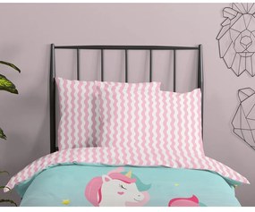 Розово-тюркоазено единично памучно детско спално бельо 140x200 cm Sweety – Good Morning