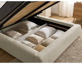 Бежово тапицирано двойно легло с място за съхранение с включена подматрачна рамка 160x200 cm Orlane – Bobochic Paris