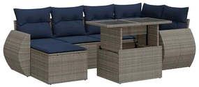 3326672 vidaXL Градински диван с възглавници, 7 части, сив полиратан акация
