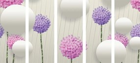 картини от 5 части – Интересни цветя с абстрактни елементи и мотиви