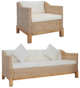 278617 vidaXL Комплект дивани с възглавници, 2 части, естествен ратан