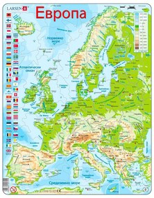 Larsen - Пъзел: Образователен – "Карта на Европа" – 87 части, голям