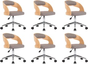 3054925 vidaXL Въртящи трапезни столове, 6 бр, таупе, извито дърво и текстил