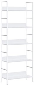 288228 vidaXL Библиотека с 5 рафта, бяла, 60x27,6x158,5 см, инженерно дърво