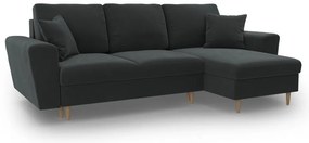 Тъмносив кадифен разтегателен ъглов диван с място за съхранение Kyoto – Cosmopolitan Design