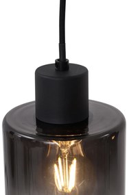 Модерен висящ полилей черен с димно стъкло 4-светлинен - Dame