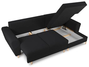 Черен разтегателен ъглов диван с място за съхранение от прежда с примки от букле (десен ъгъл) Kyoto – Cosmopolitan Design