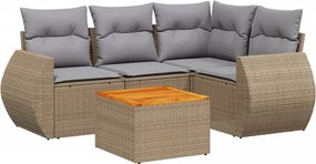 3257319 vidaXL Градински комплект диван с възглавници 5 части бежов полиратан