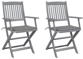 3064483 vidaXL Сгъваеми градински столове, 2 бр, с възглавници, акация масив