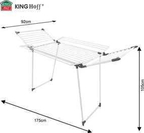 Сгъваем сушилник за дрехи Kinghoff KH 2041, 25 м, До 20 кг, Противоплъзгащи накрайници, Стомана, Бял/сив