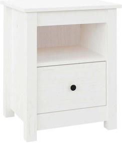 813711 vidaXL Нощно шкафче, бяло, 40x35x49 см, борово дърво масив
