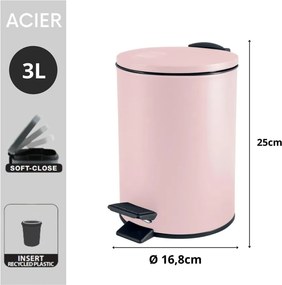 Розово стоманено кошче за боклук с педал 3 l Adelar – Spirella
