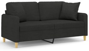 3200913 vidaXL 2-местен диван с декоративни възглавници черен 140 см плат