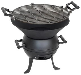 Чугунено барбекю ELITE BBQ-630, Дървени въглища, 30 см площ за скара, Регулируема дръжка, Черен