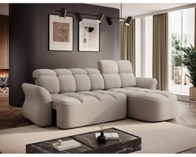 Бежов сгъваем/с място за съхранение ъглов диван от прежда с примки от букле (десен ъгъл) Beneth – ELTAP