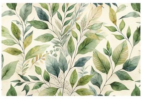 Тапет – Зелени акварелни листа на бежов фон