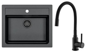 ALVEUS SETA23228 - Кухненска мивка ATROX + смесител за мивка MINTAS, 34 cm, гранит/черен