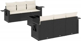3252243 vidaXL Градински комплект диван с възглавници 7 части черен полиратан