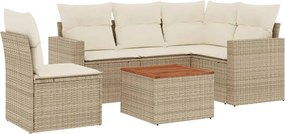 3224126 vidaXL Градински диван с възглавници, 6 части, бежов полиратан