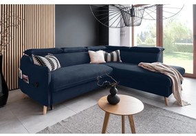 Тъмносин кадифен ъглов диван (десен ъгъл) Sweet Harmony - Miuform