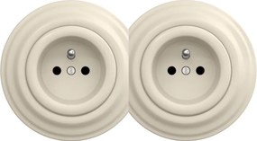 Kliklap - Двойна ретро розетка за дома с рамка, 230 V, бежова