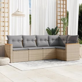 3225947 vidaXL Градински диван с възглавници 5 части бежов микс полиратан